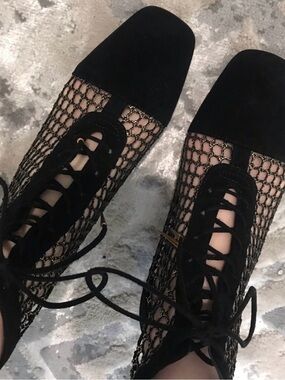Dior Black Lace-Up Mesh Boots with Suede Toe